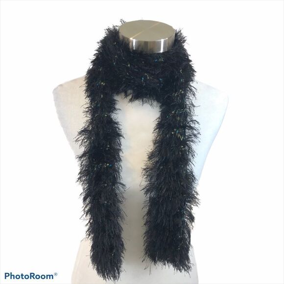 ‎Hand made Black Feather Inspired Scarf - Picture 1 of 8